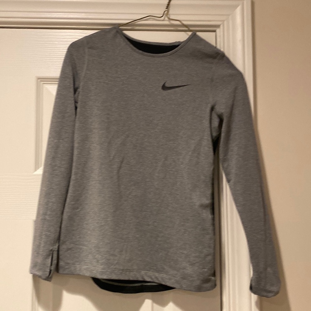 Nike dri fit long sleeve, heather gray on front and black on back